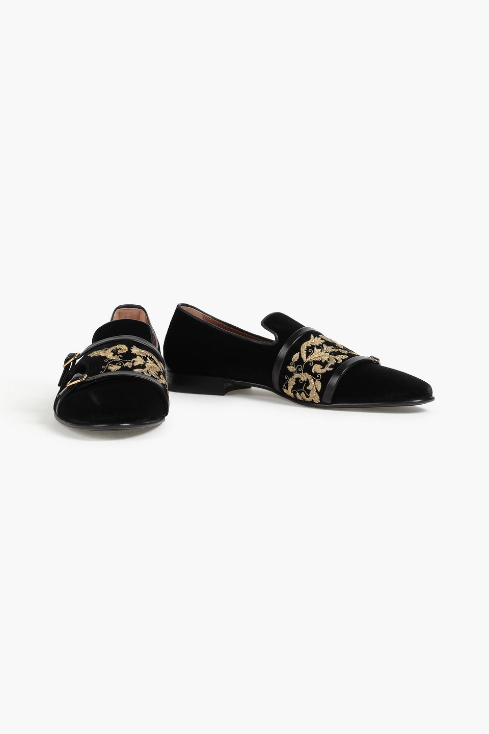 Malone Souliers Man Julian Buckled Embroidered Velvet Loafers