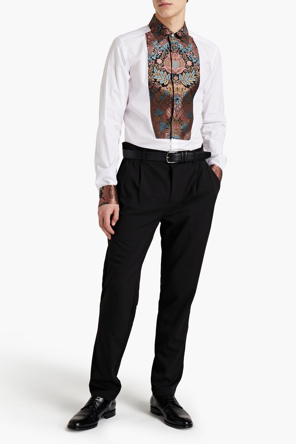 DOLCE&GABBANA Jacquard-paneled poplin shirt