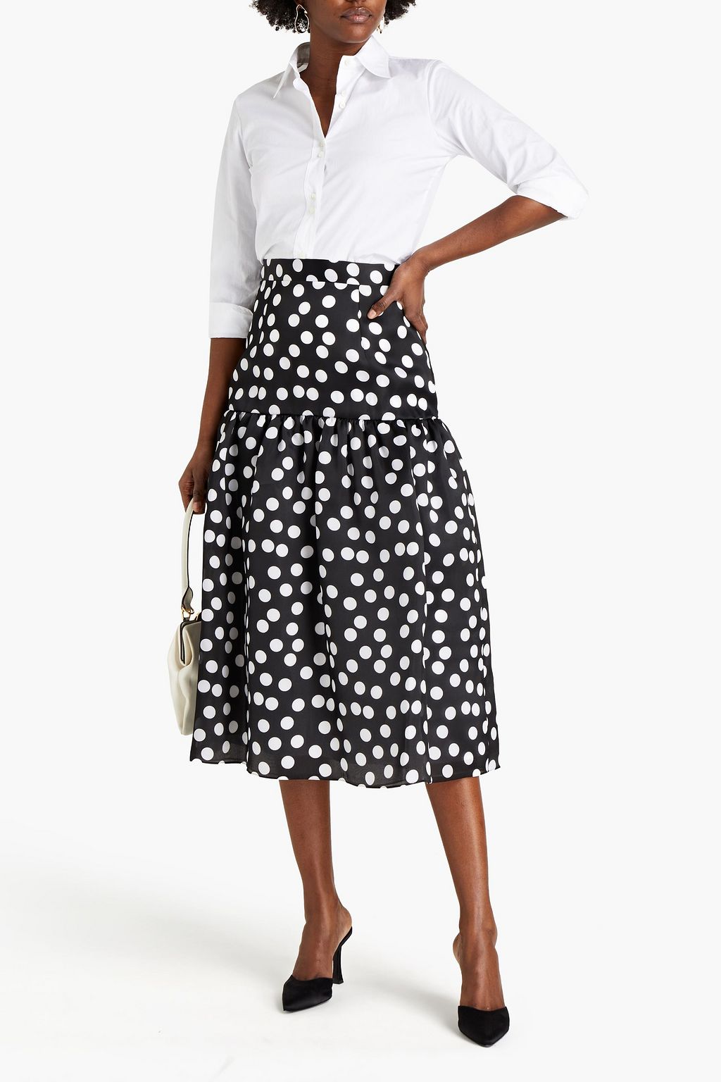 CAROLINA HERRERA Gathered polka-dot silk-organza midi skirt