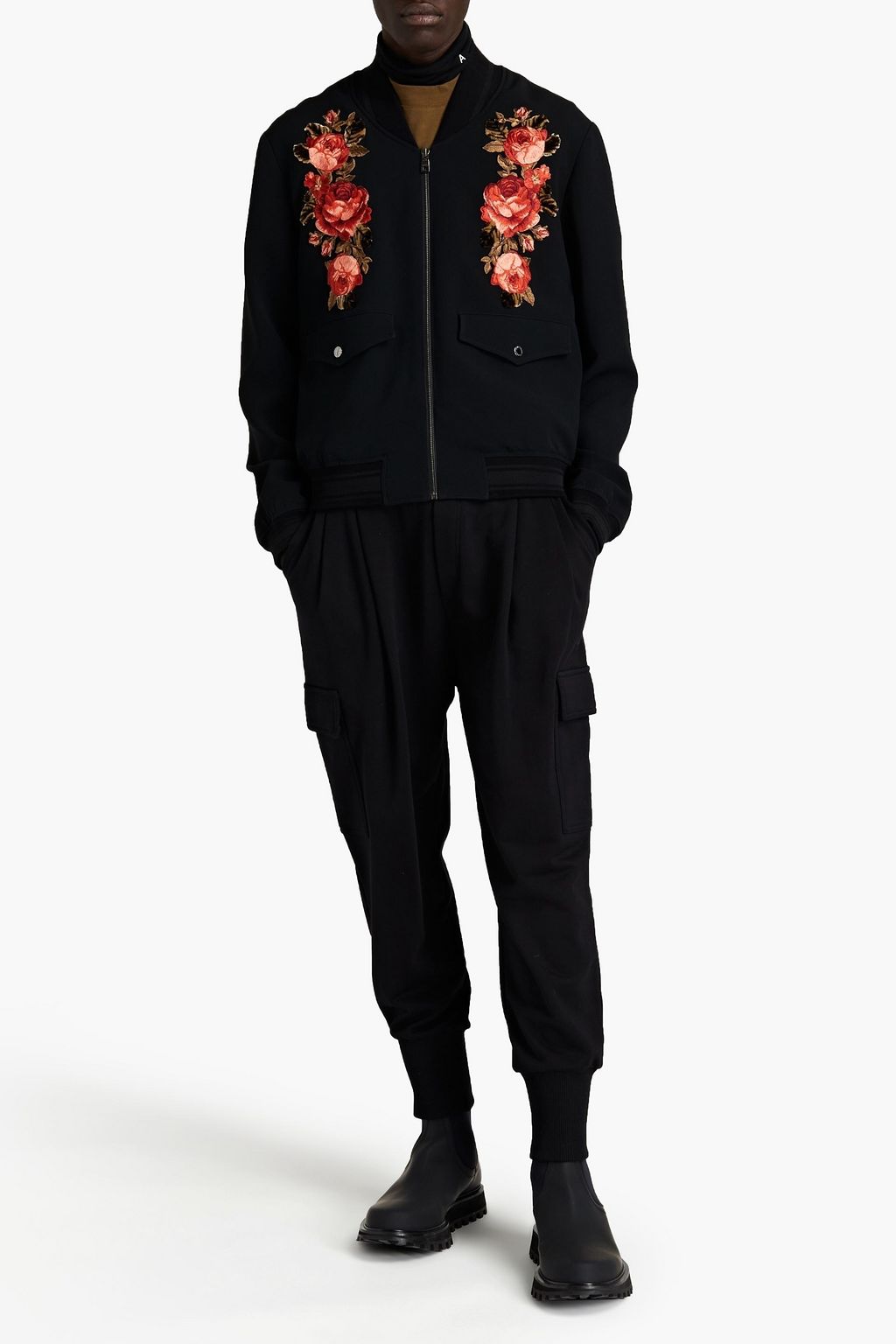 DOLCE & GABBANA Embroidered stretch-crepe bomber jacket