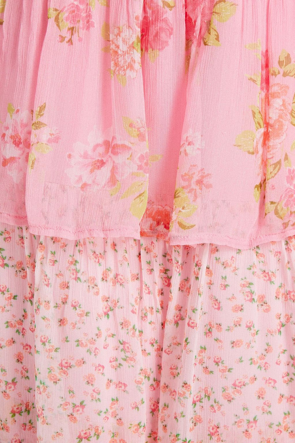 GHOST LONDON Thea tiered floral-print crepon midi skirt