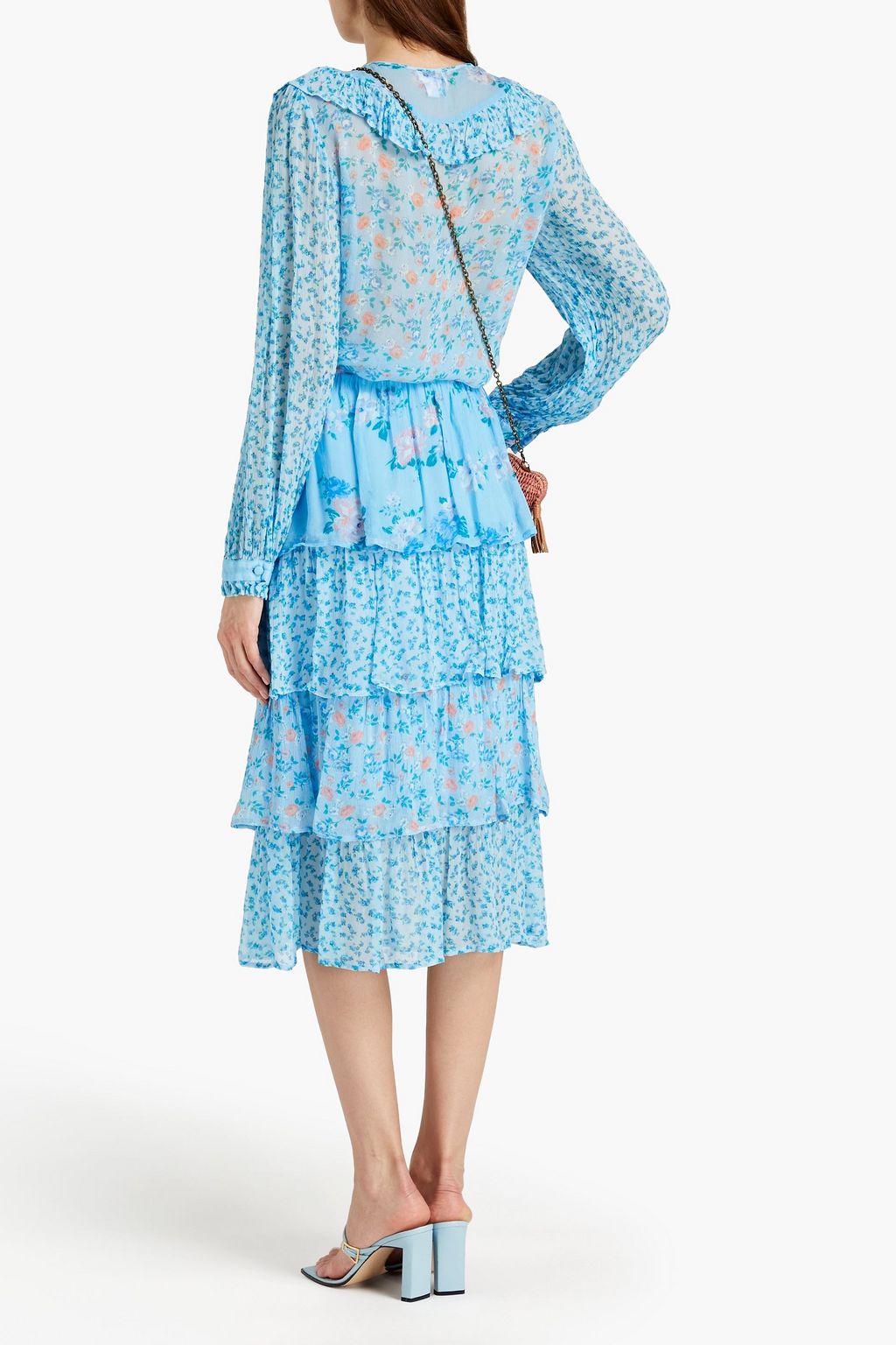GHOST LONDON Thea tiered floral-print crepon midi skirt