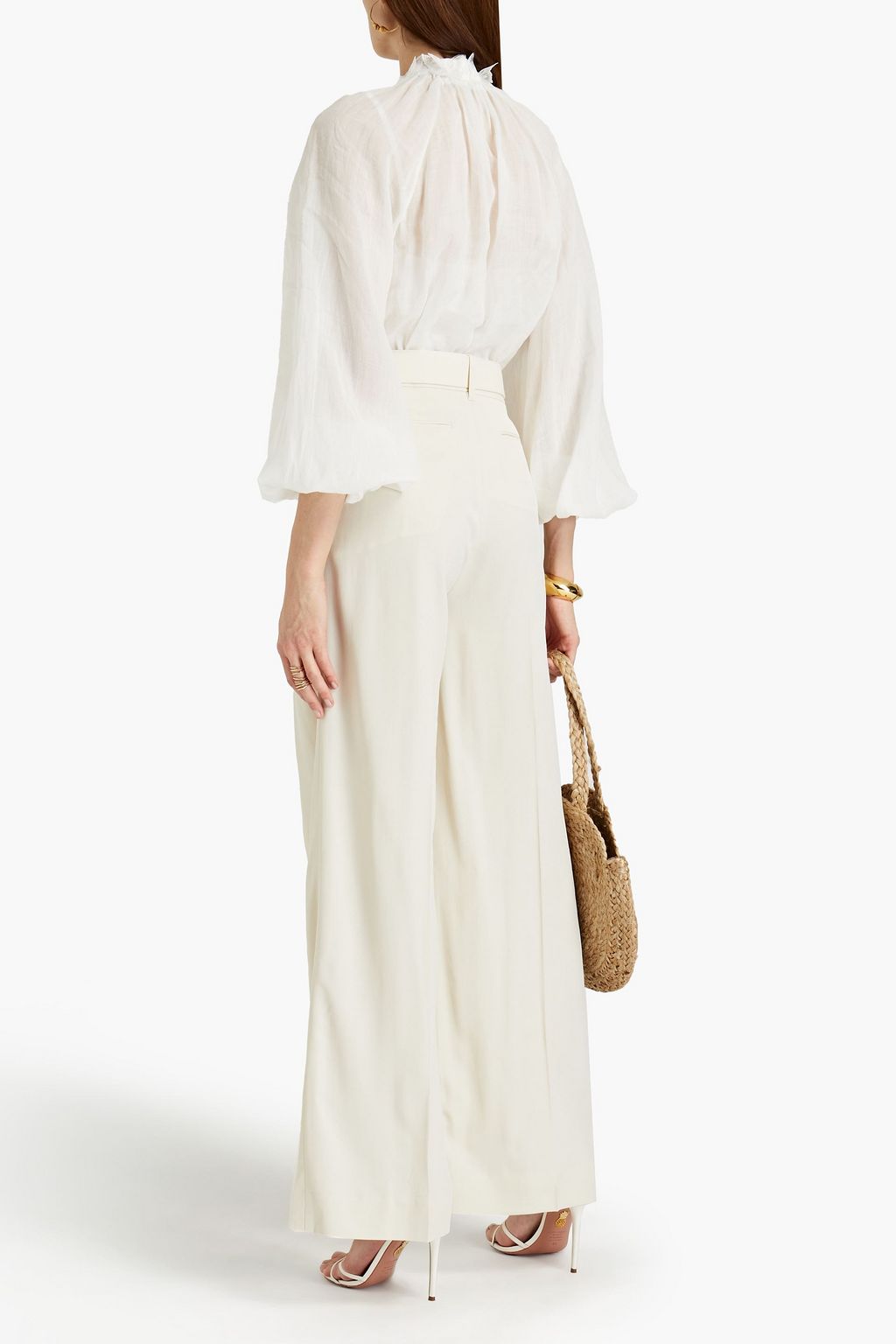 ZIMMERMANN Belted pleated wool-blend twill wide-leg pants