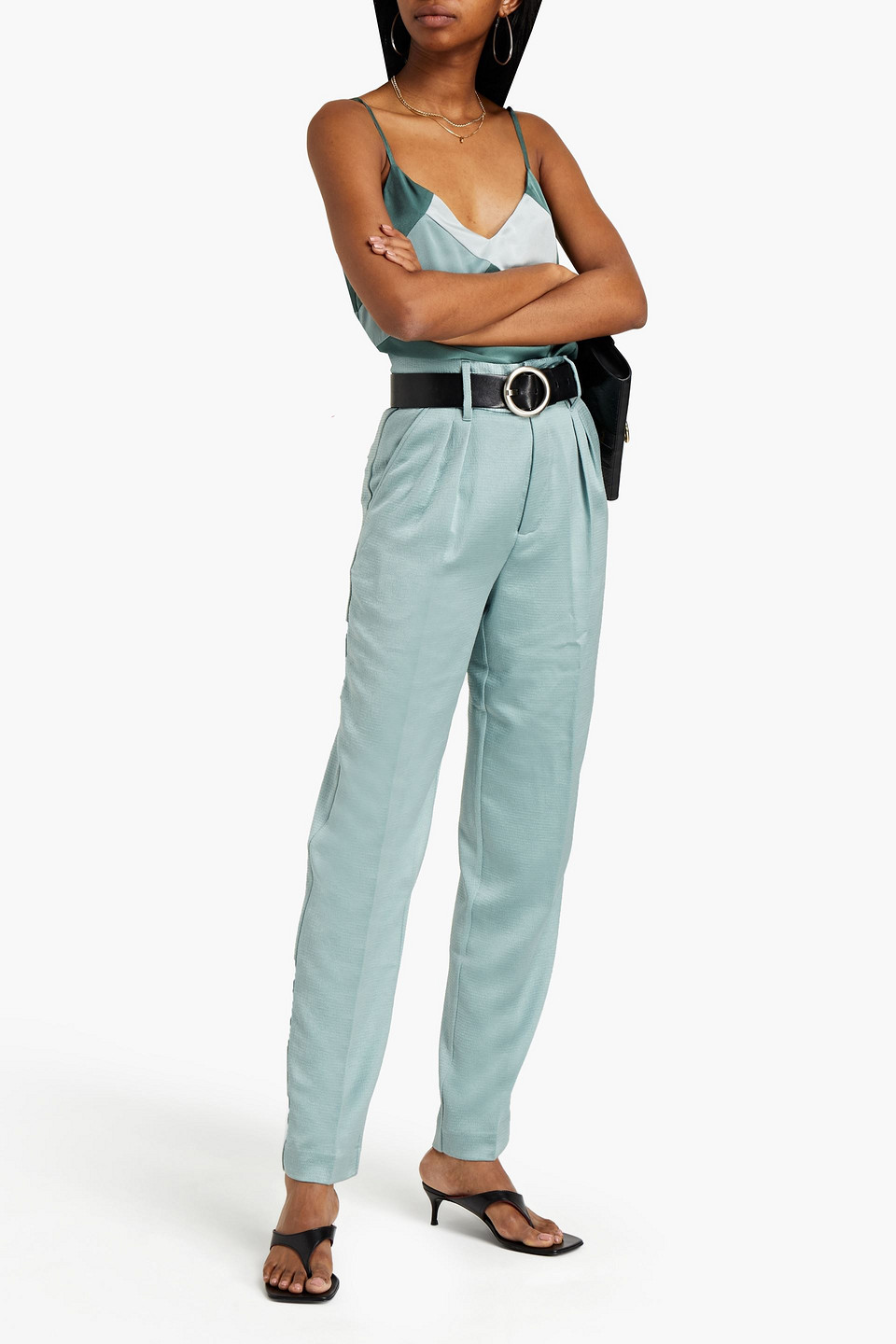 Ba&sh Wonka Hammered-satin Tapered Trousers In Sky Blue