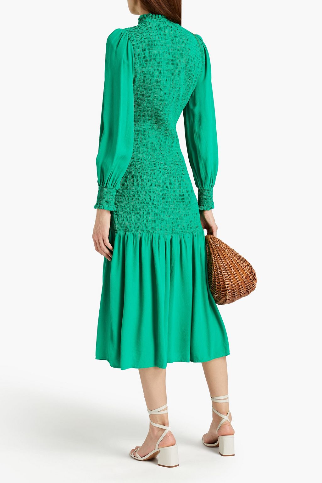 GHOST LONDON Dinah shirred gathered crepe midi dress