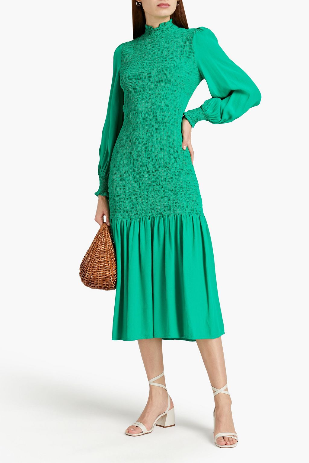 GHOST LONDON Dinah shirred gathered crepe midi dress