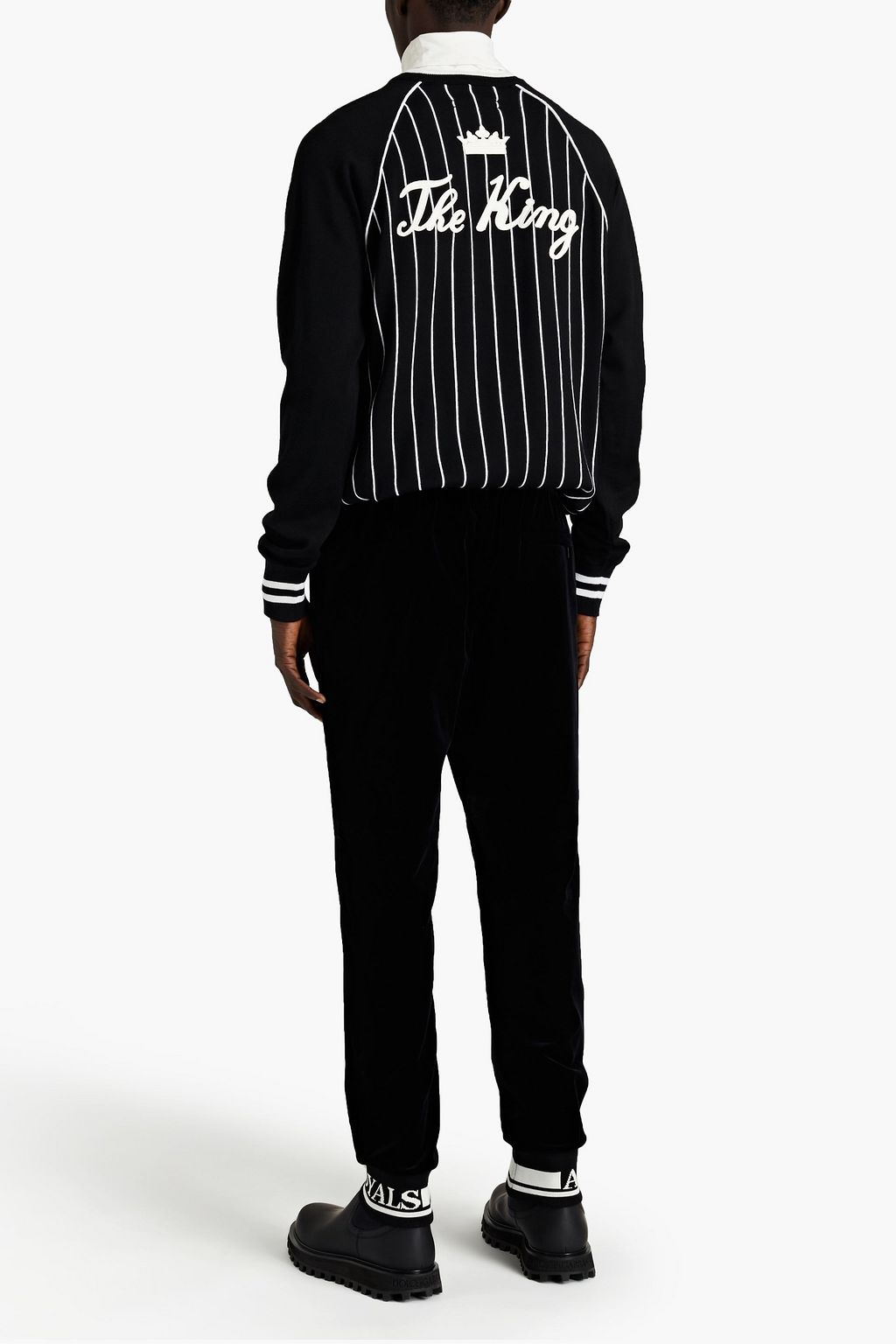 DOLCE & GABBANA Jacquard-trimmed stretch-cotton velvet sweatpants