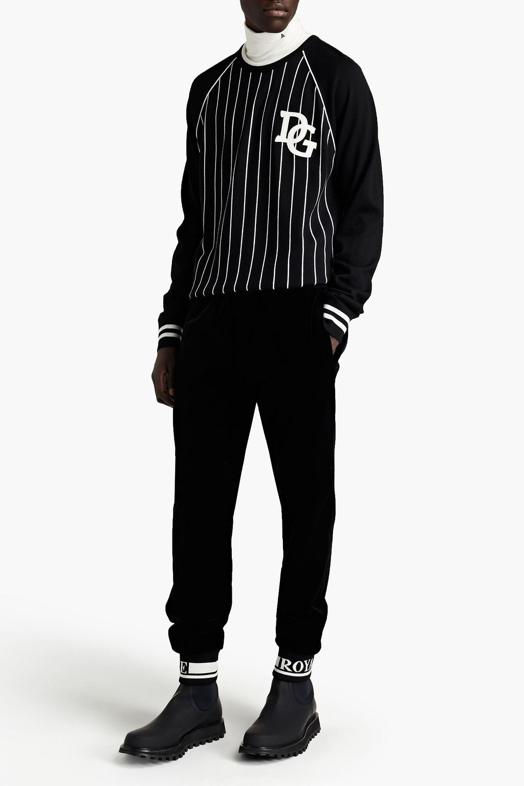 DOLCE & GABBANA Jacquard-trimmed stretch-cotton velvet sweatpants