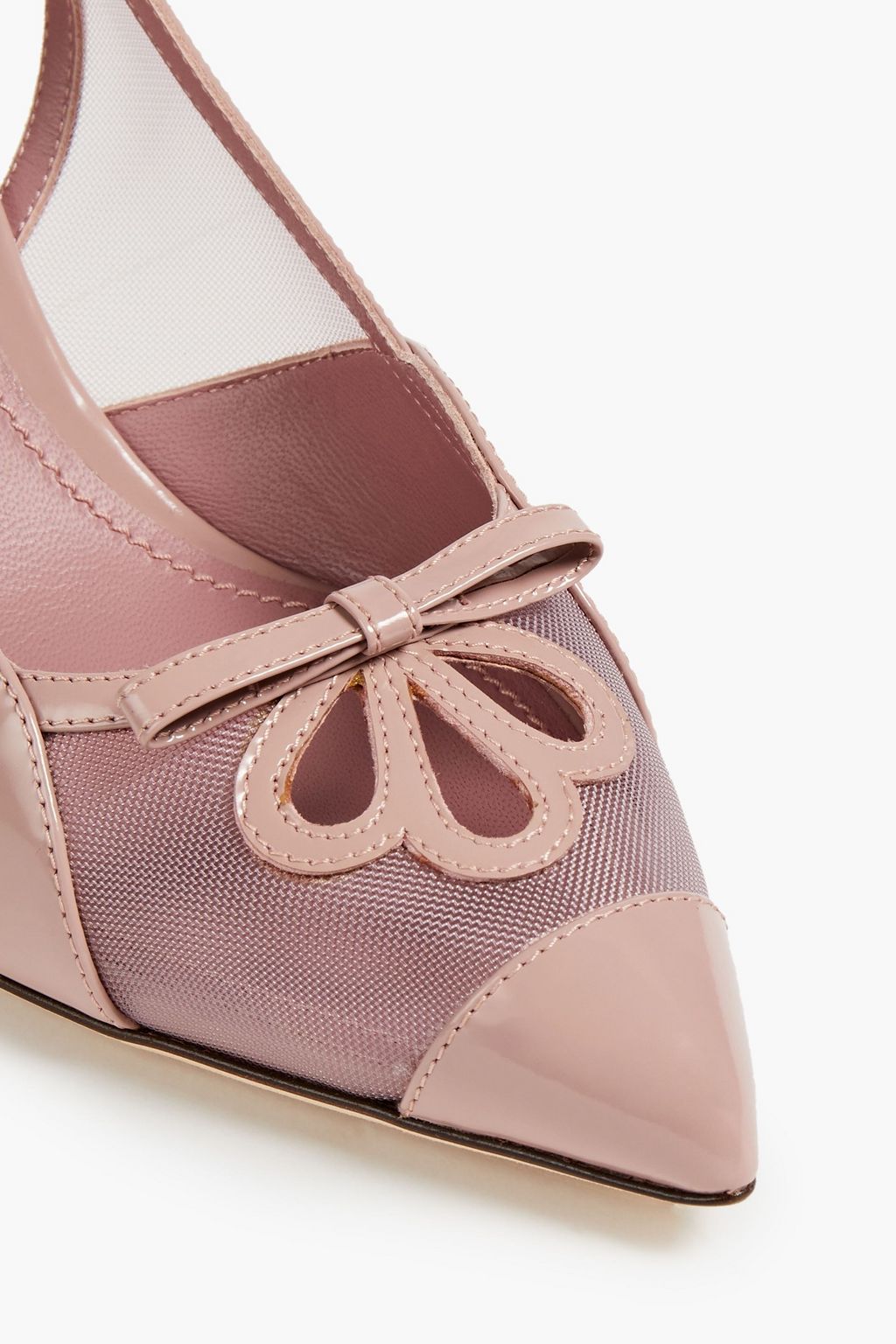 DOLCE&GABBANA Cutout bow-embellished patent-leather and mesh slingback pumps