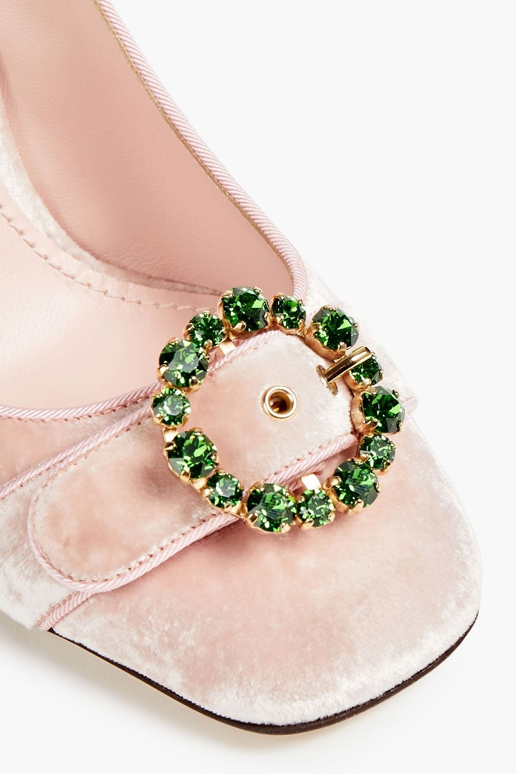 DOLCE&GABBANA حذاء بكعب عالٍ من المخمل مزود بحزام كاحل ومزيّن بزخارف