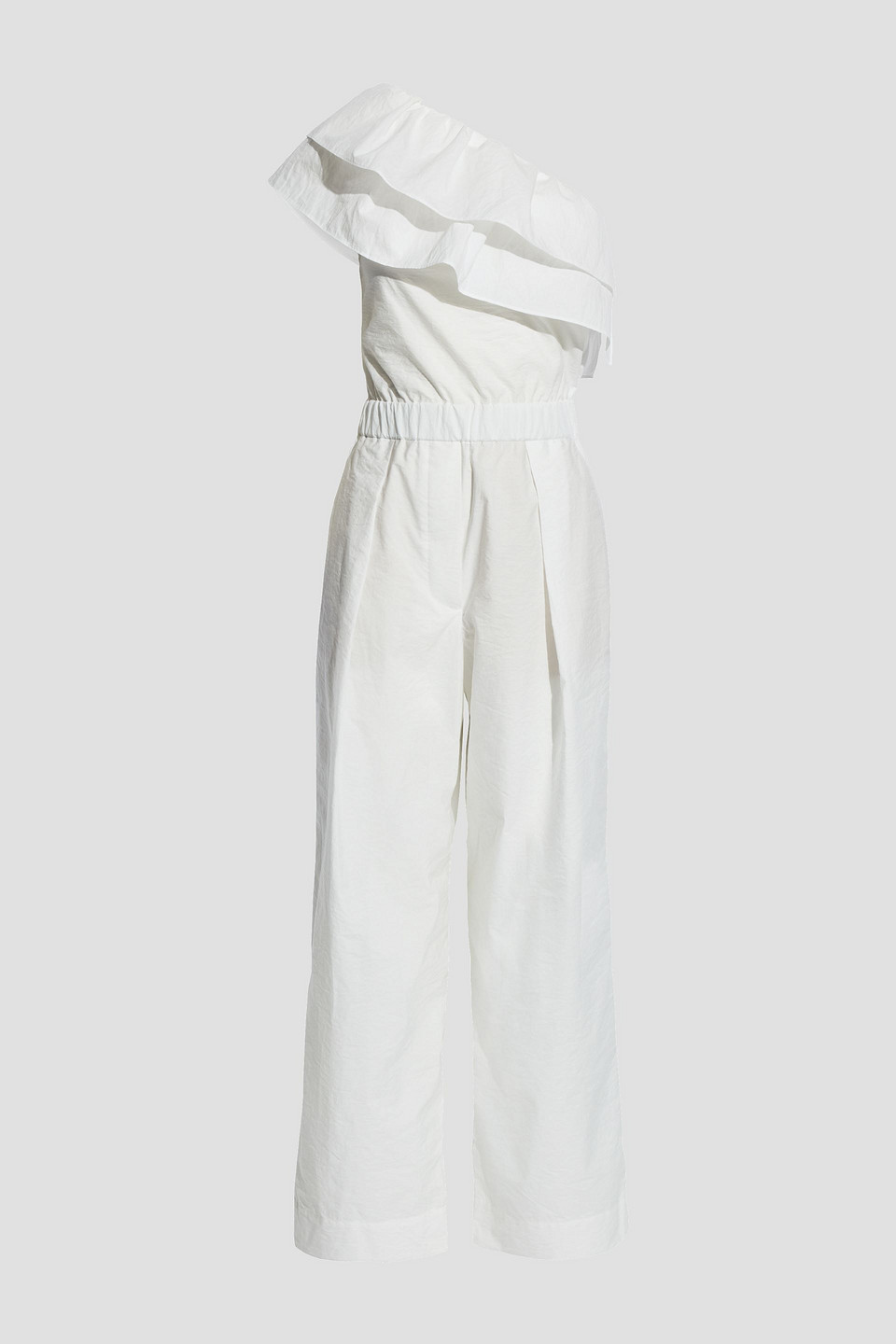 Brunello Cucinelli - One-shoulder ruffled cotton-blend poplin jumpsuit - White - M