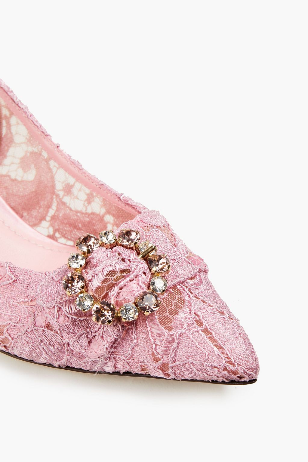 DOLCE&GABBANA Slingback-Pumps aus schnurgebundener Spitze und Satin mit Verzierung