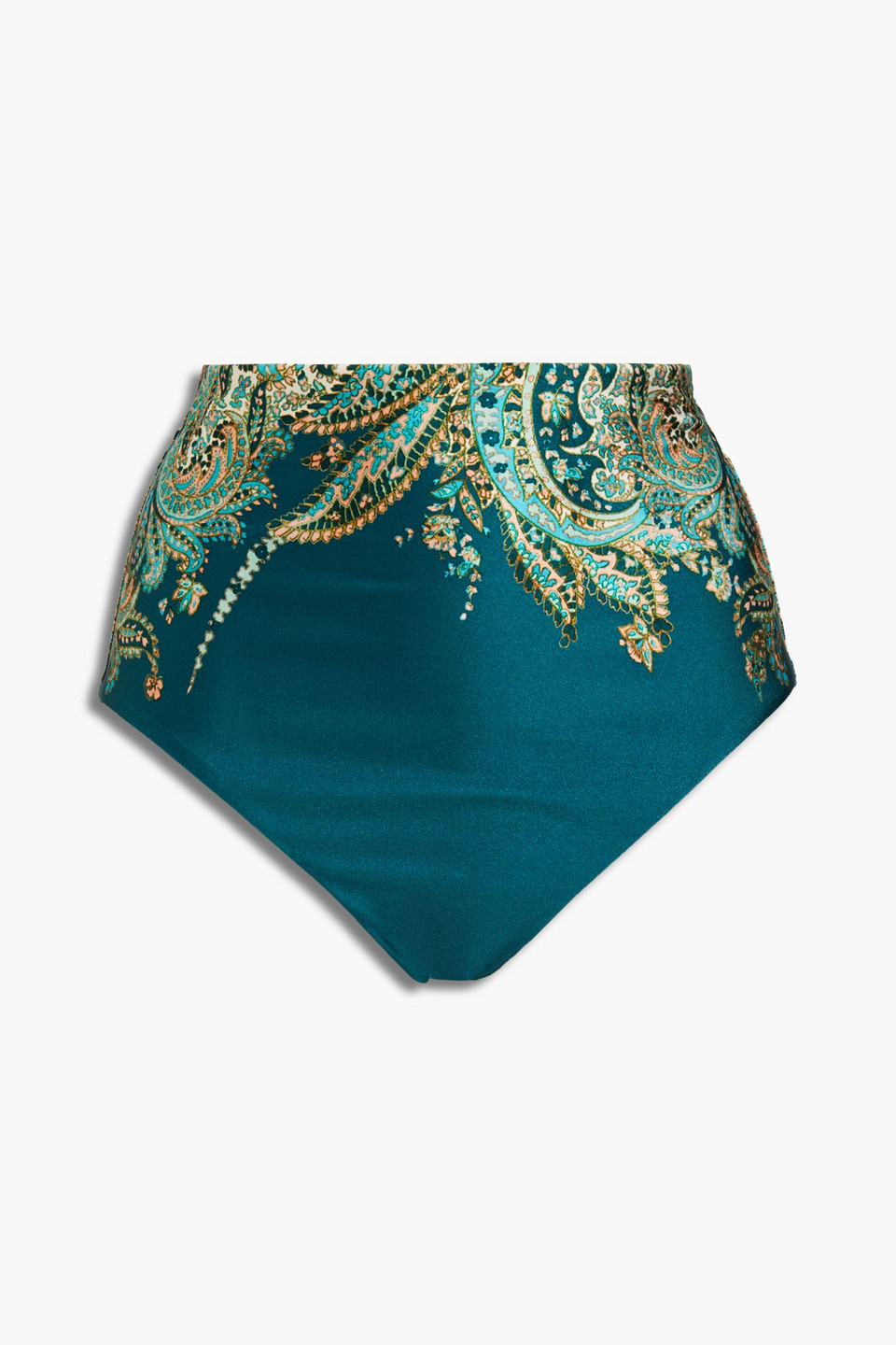 Zimmermann Brighton Printed High-rise Bikini Briefs In Turquoise