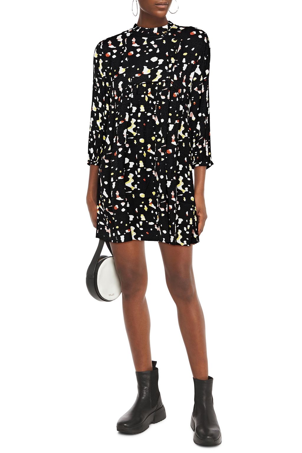 BA&SH Telma ruffle-trimmed printed satin-jacquard mini dress