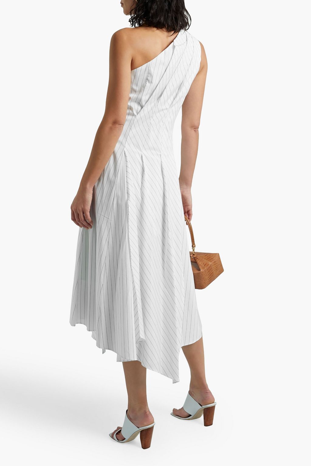 BRUNELLO CUCINELLI One-shoulder pleated cotton-poplin dress