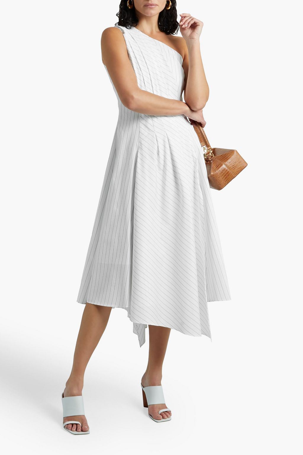 BRUNELLO CUCINELLI One-shoulder pleated cotton-poplin dress