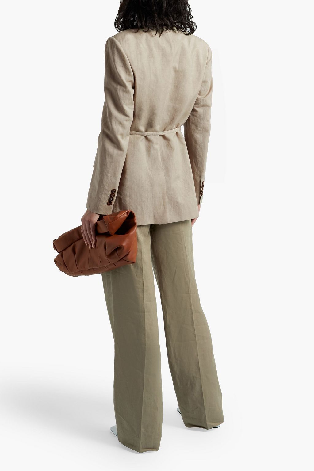 BRUNELLO CUCINELLI Belted slub wool and silk-blend blazer