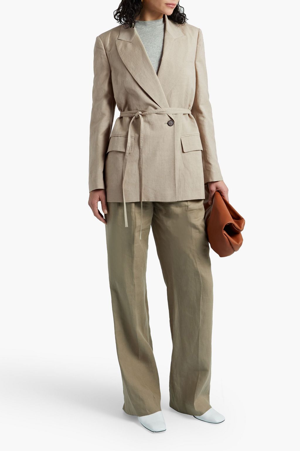 BRUNELLO CUCINELLI Belted slub wool and silk-blend blazer