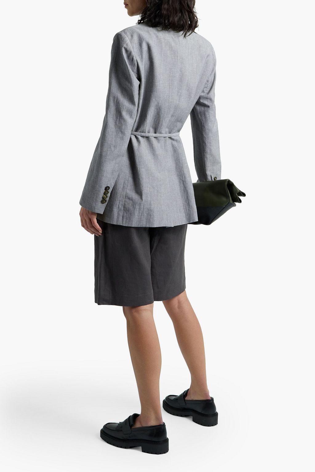 BRUNELLO CUCINELLI Belted slub wool and silk-blend blazer