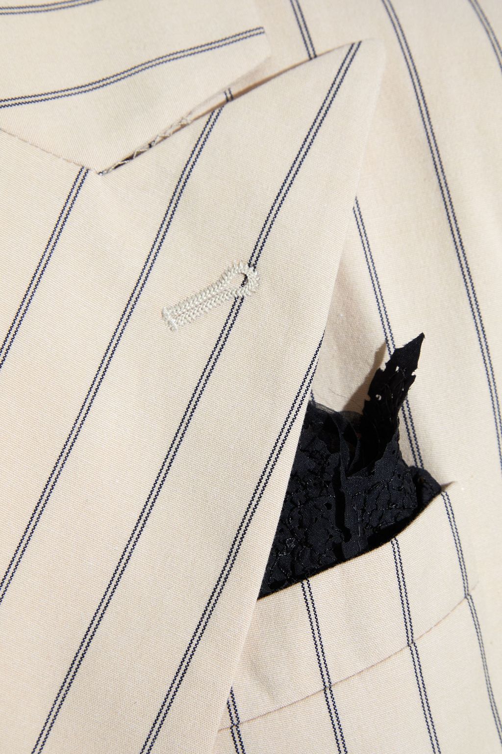BRUNELLO CUCINELLI Double-breasted bead-embellished pinstriped cotton-blend coat