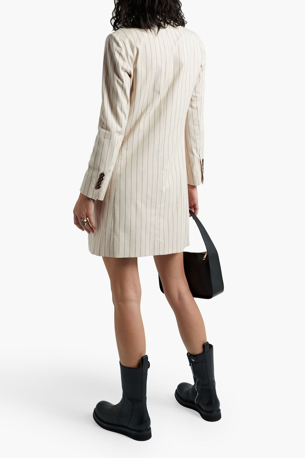 BRUNELLO CUCINELLI Double-breasted bead-embellished pinstriped cotton-blend coat