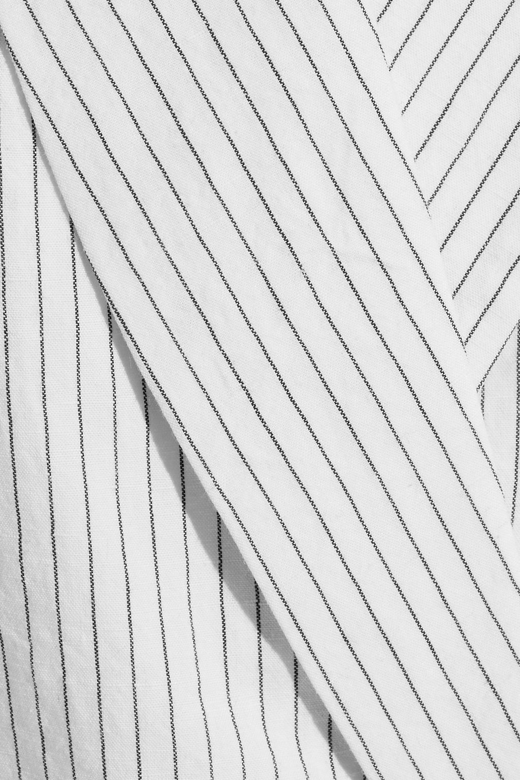 BRUNELLO CUCINELLI Belted pinstriped cotton and linen-blend blazer