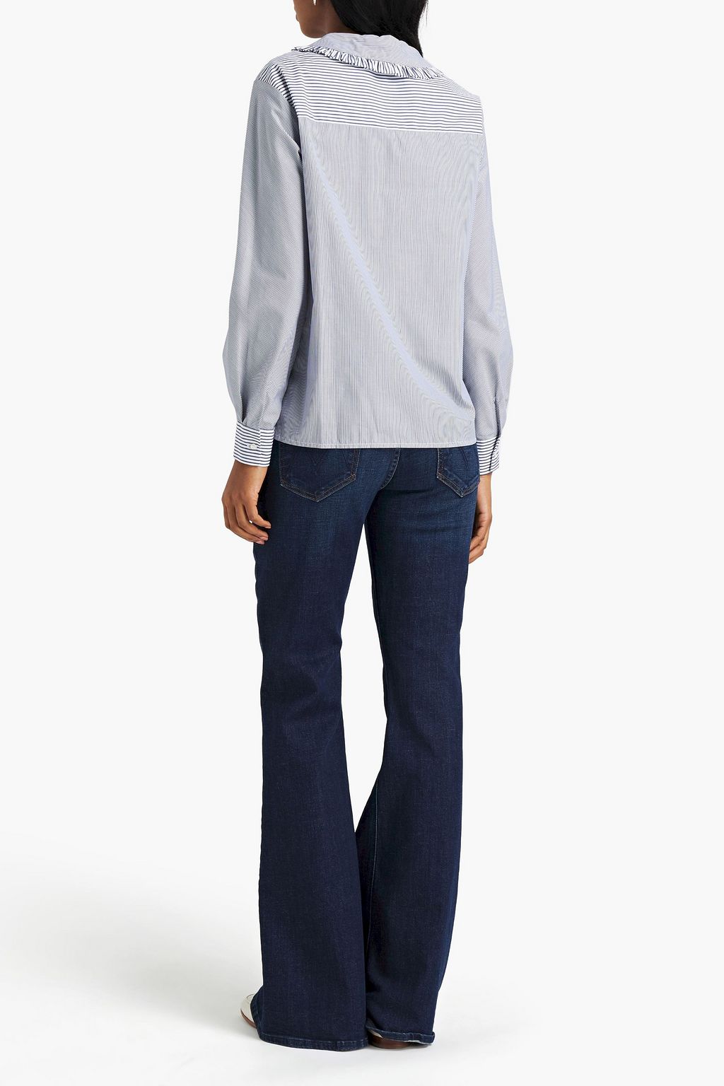 MAJE Ruffled striped cotton-poplin shirt