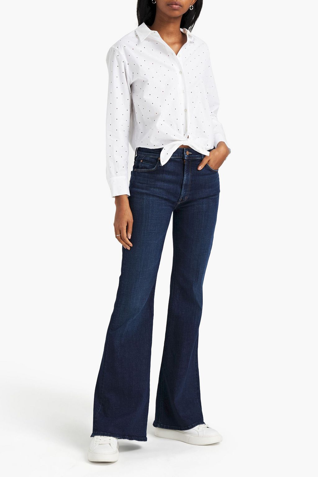 MAJE Lattice-trimmed knotted cotton-poplin top