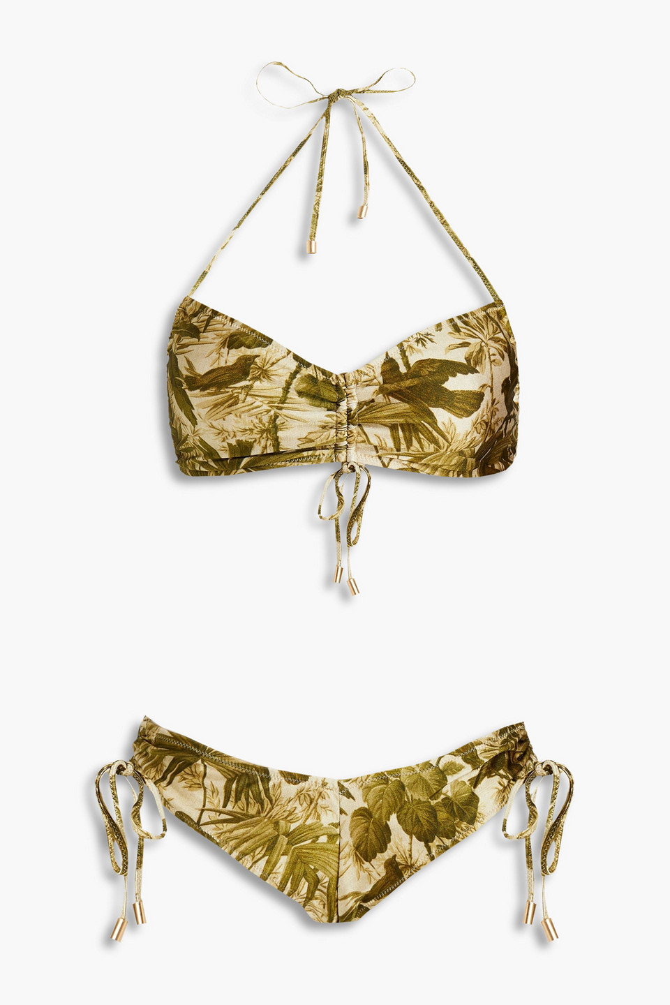Zimmermann Brighton Ruched Printed Bikini In Army Green