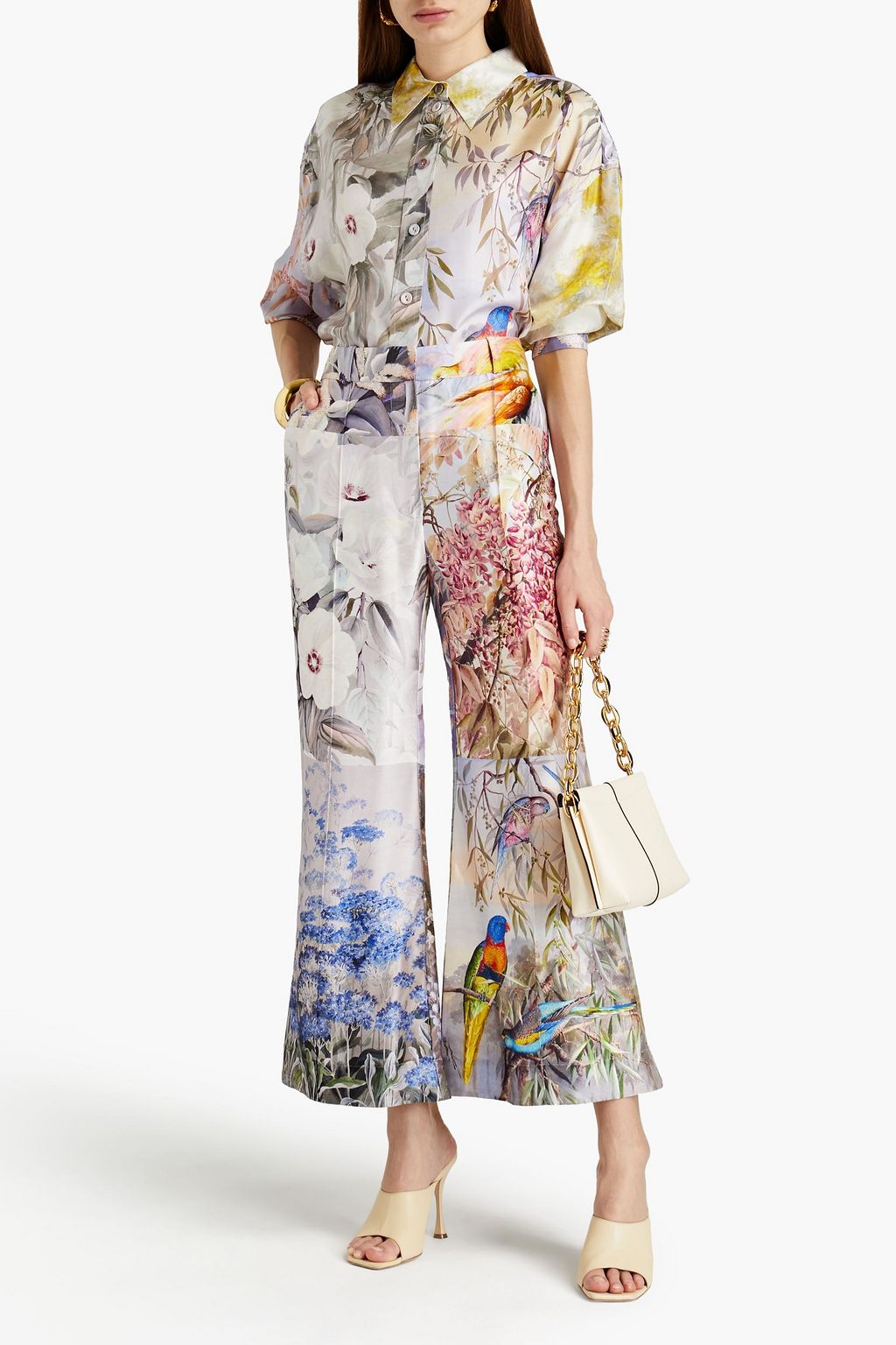 ZIMMERMANN Floral-print silk-satin flared pants
