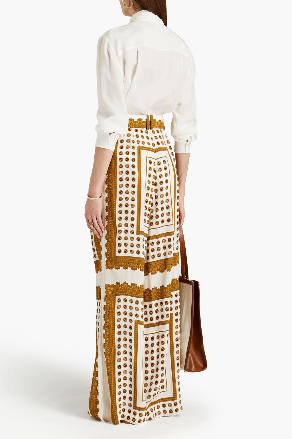 ZIMMERMANN Belted printed crepe de chine wide-leg pants