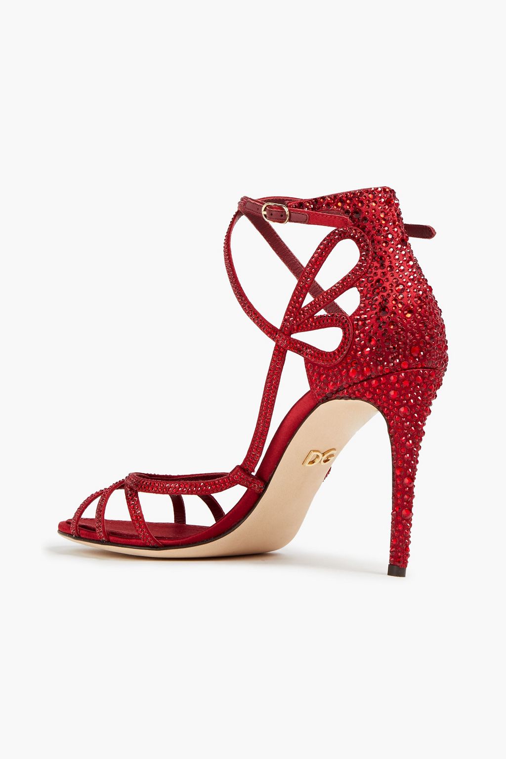DOLCE&GABBANA Cutout crystal-embellished leather sandals