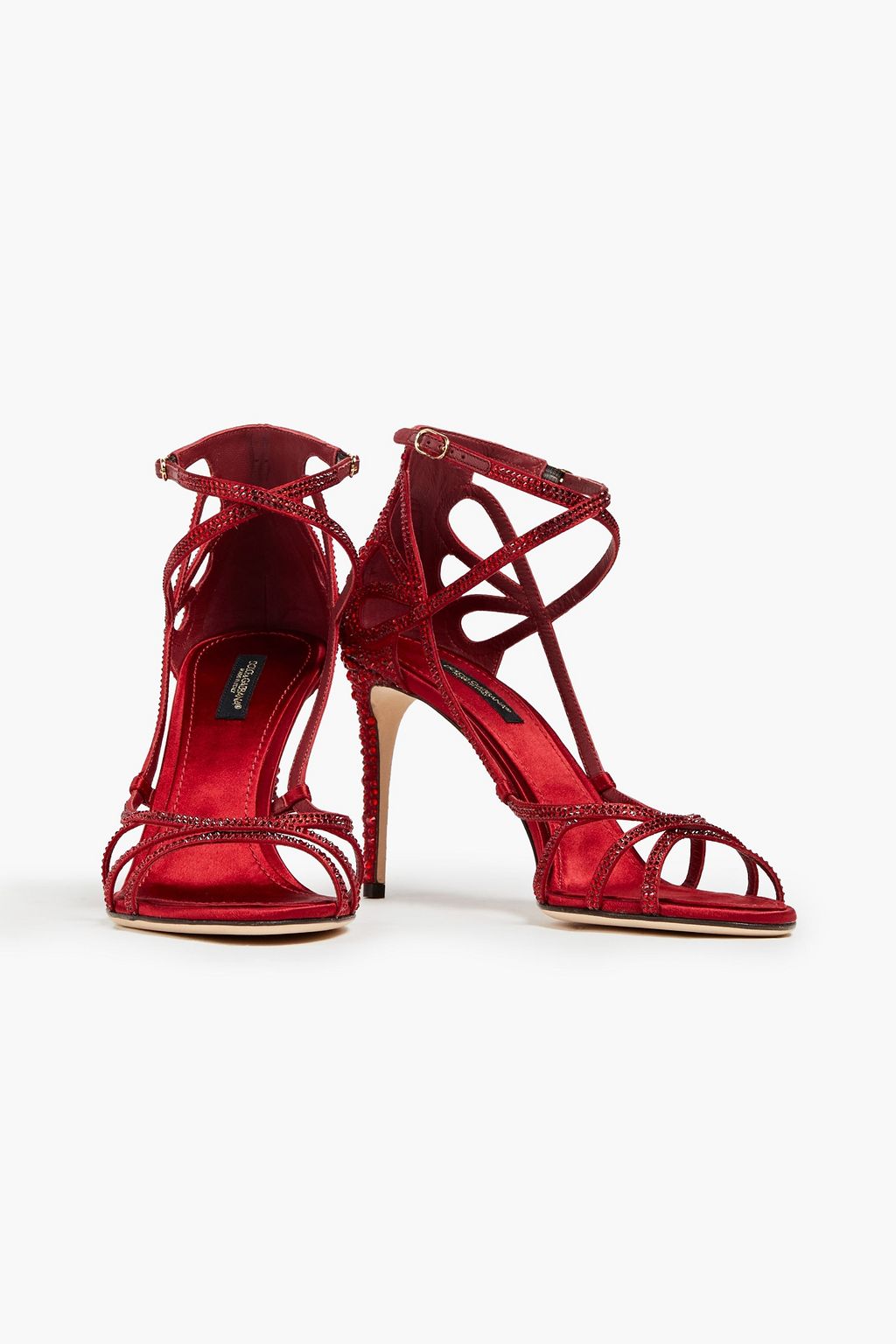 DOLCE&GABBANA Cutout crystal-embellished leather sandals