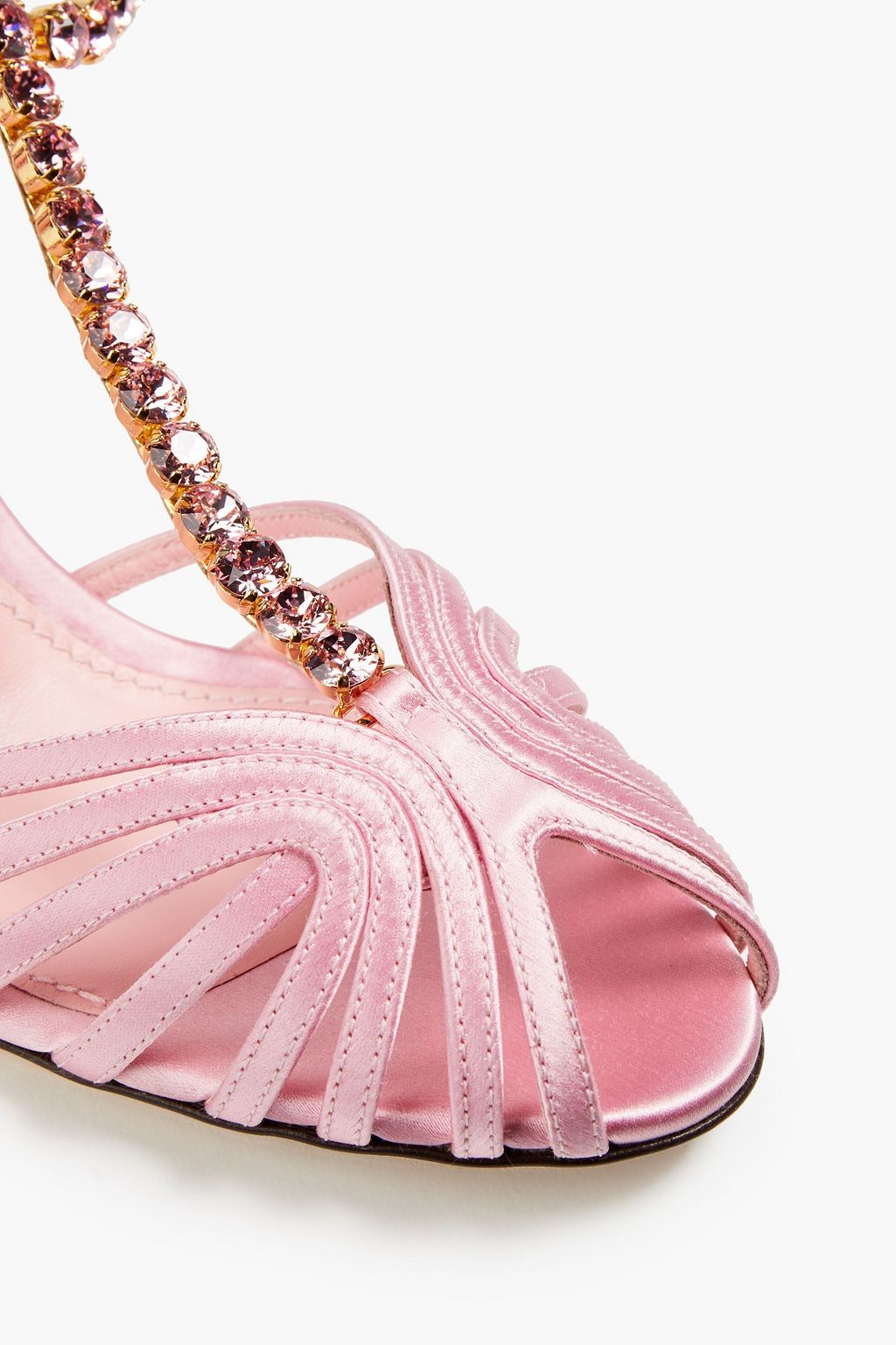 DOLCE&GABBANA Cutout leather-trimmed crystal-embellished satin sandals