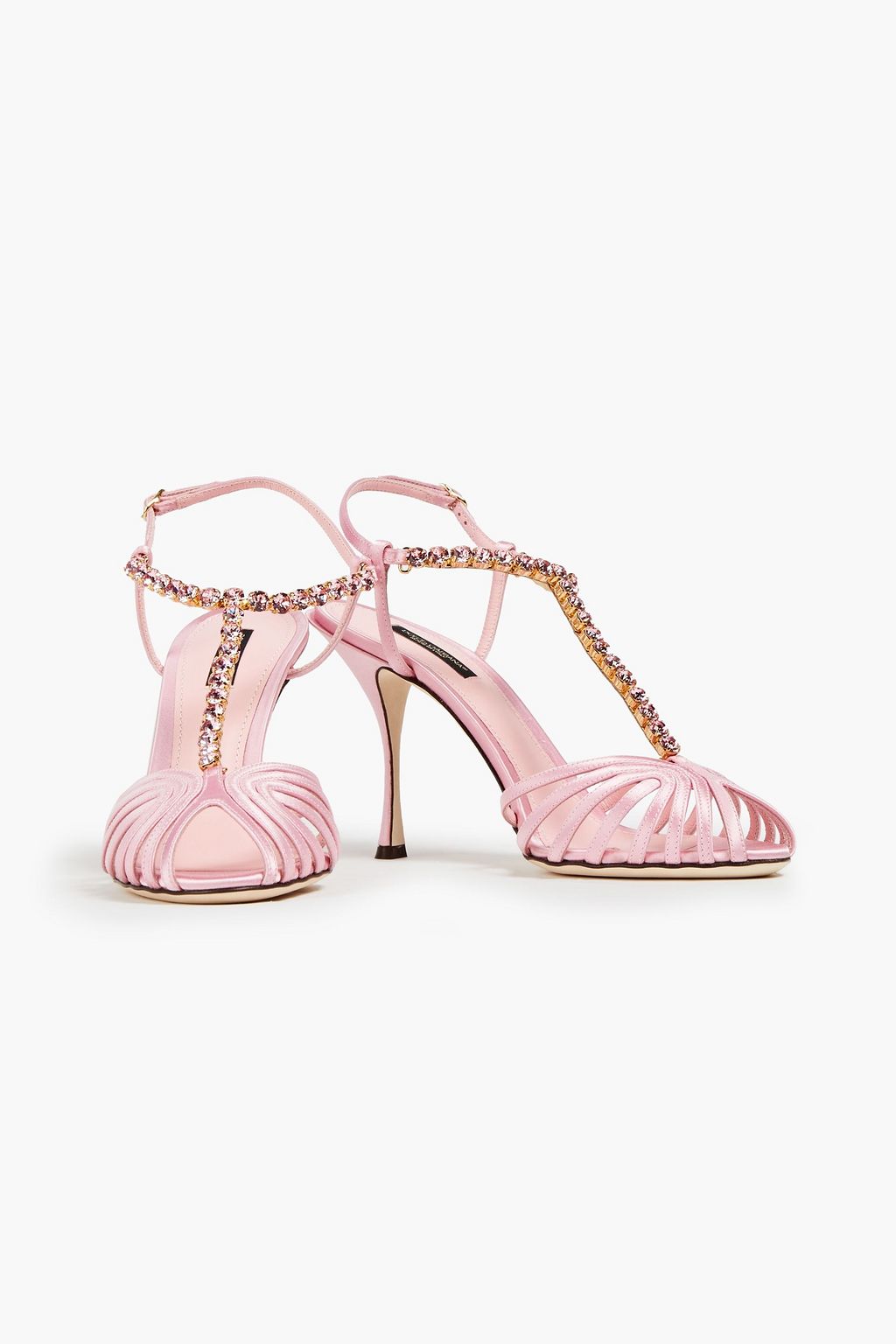 DOLCE&GABBANA Cutout leather-trimmed crystal-embellished satin sandals