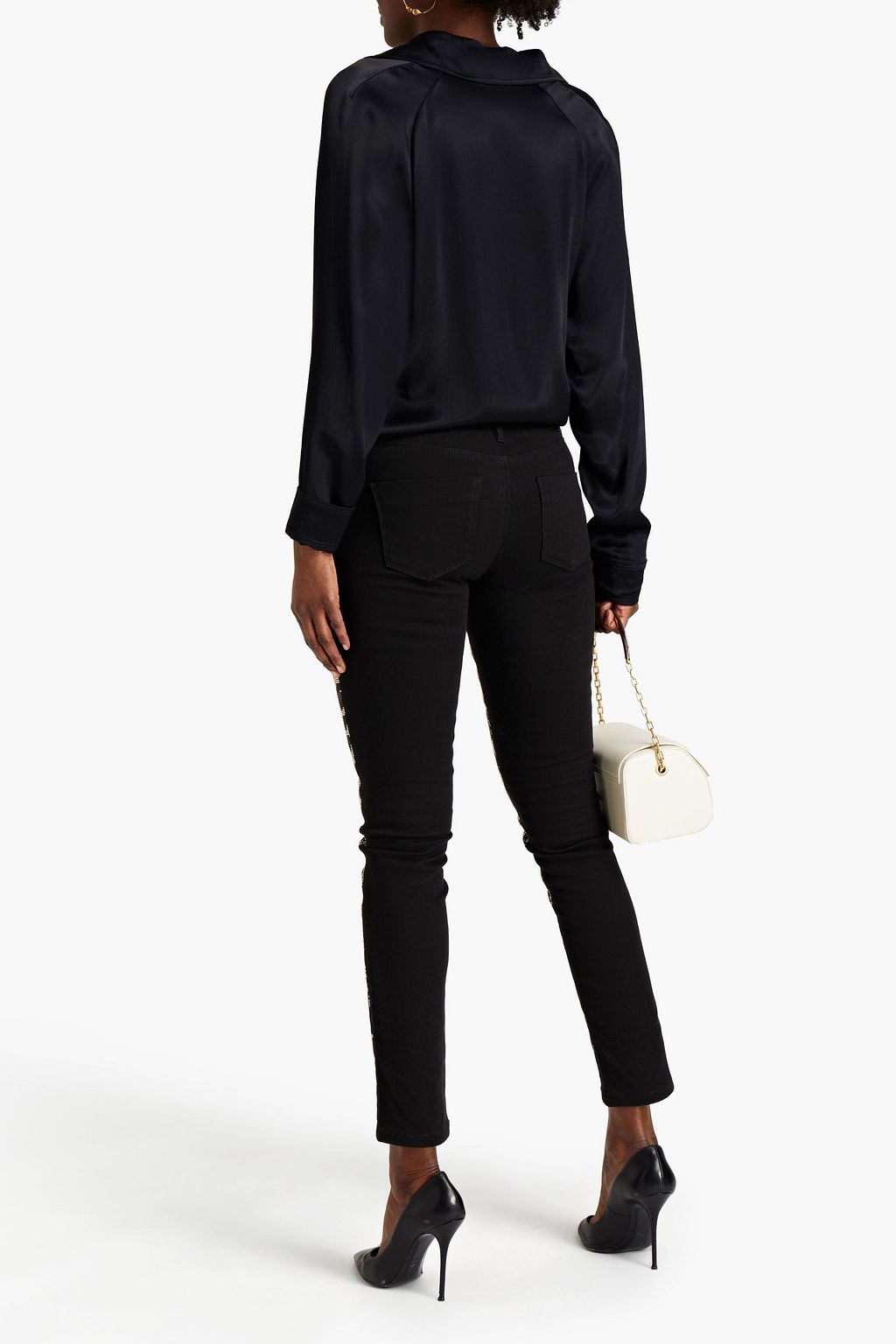 ROBERTO CAVALLI Embellished leopard-print mid-rise skinny jeans