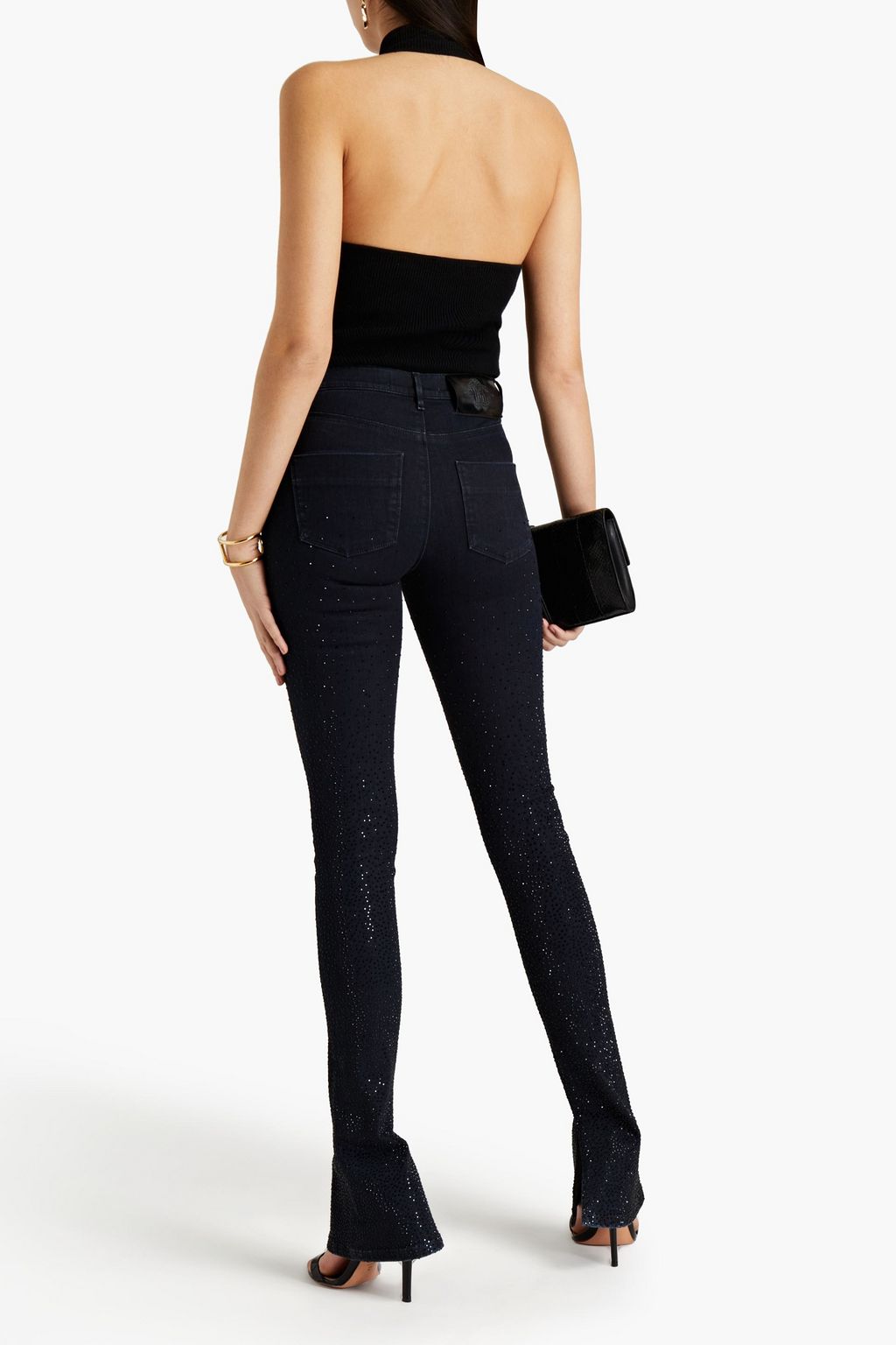 ROBERTO CAVALLI Crystal-embellished mid-rise bootcut jeans