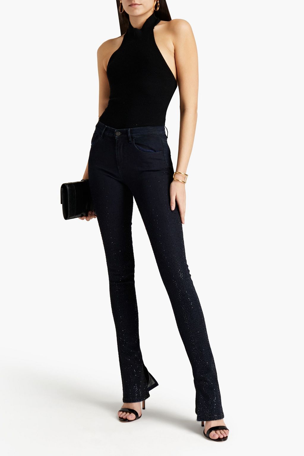 ROBERTO CAVALLI Crystal-embellished mid-rise bootcut jeans