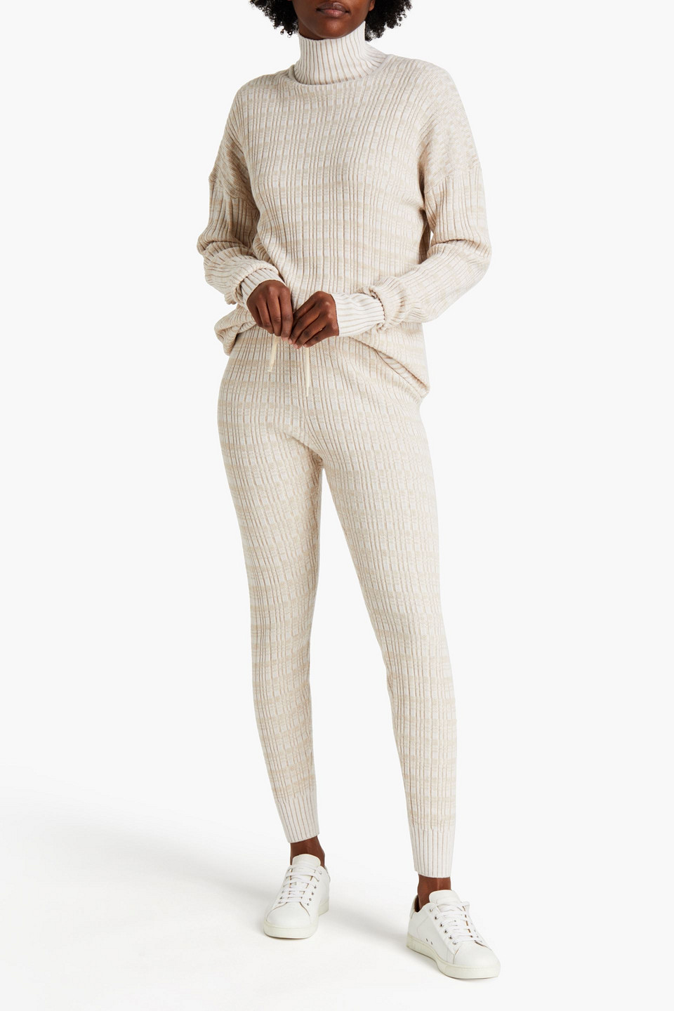 Varley Georgina Striped Ribbed-knit Turtleneck Jumper In Neutrals