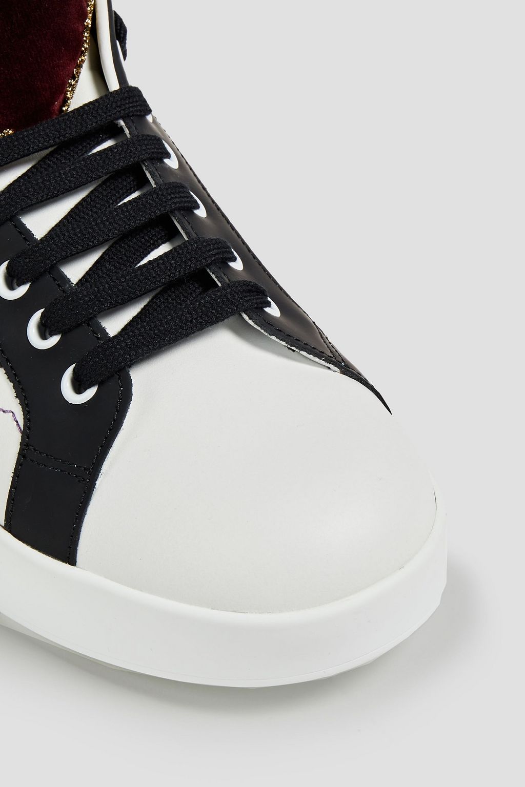 DOLCE&GABBANA Portofino velvet-trimmed embellished leather sneakers