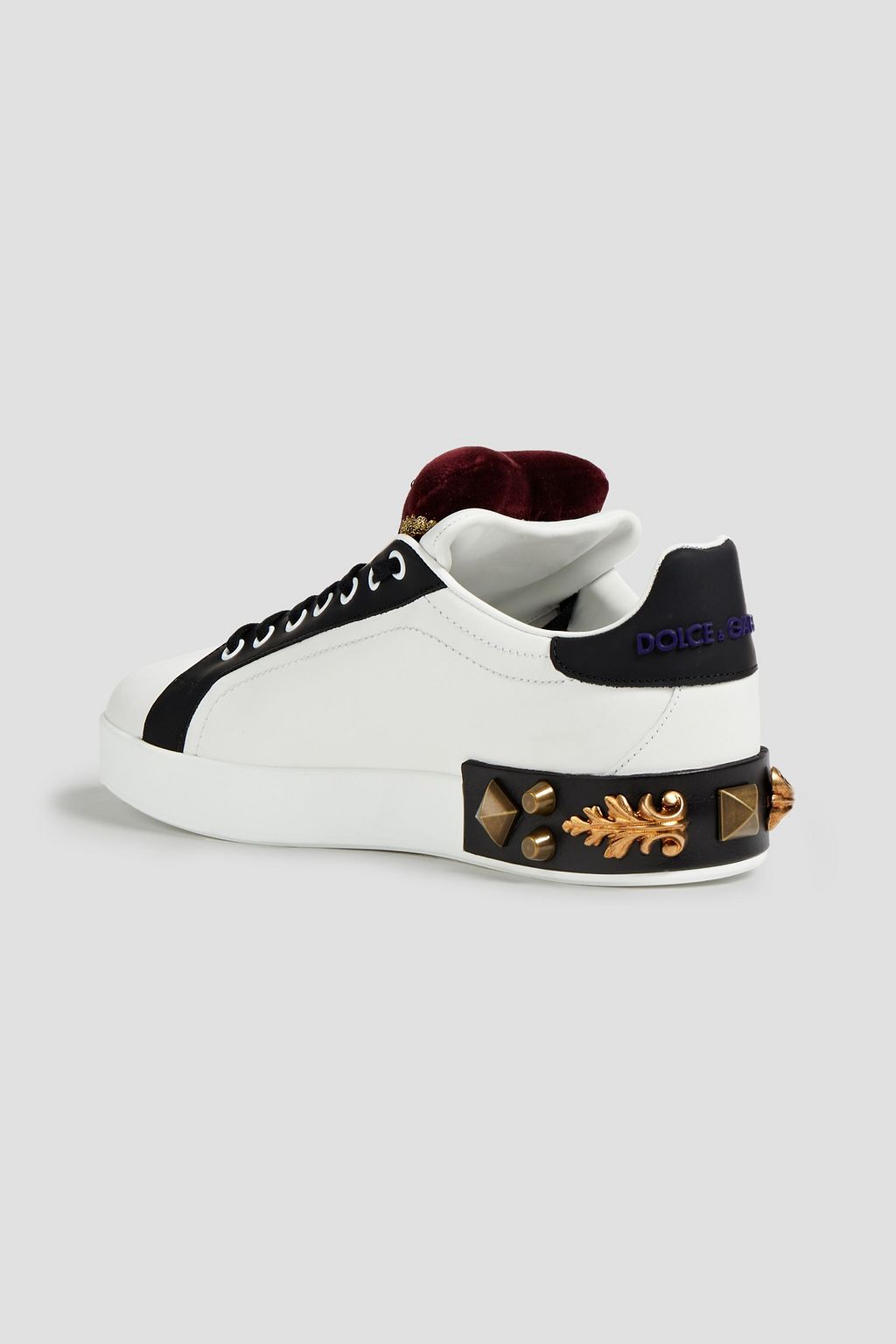 DOLCE&GABBANA Portofino velvet-trimmed embellished leather sneakers