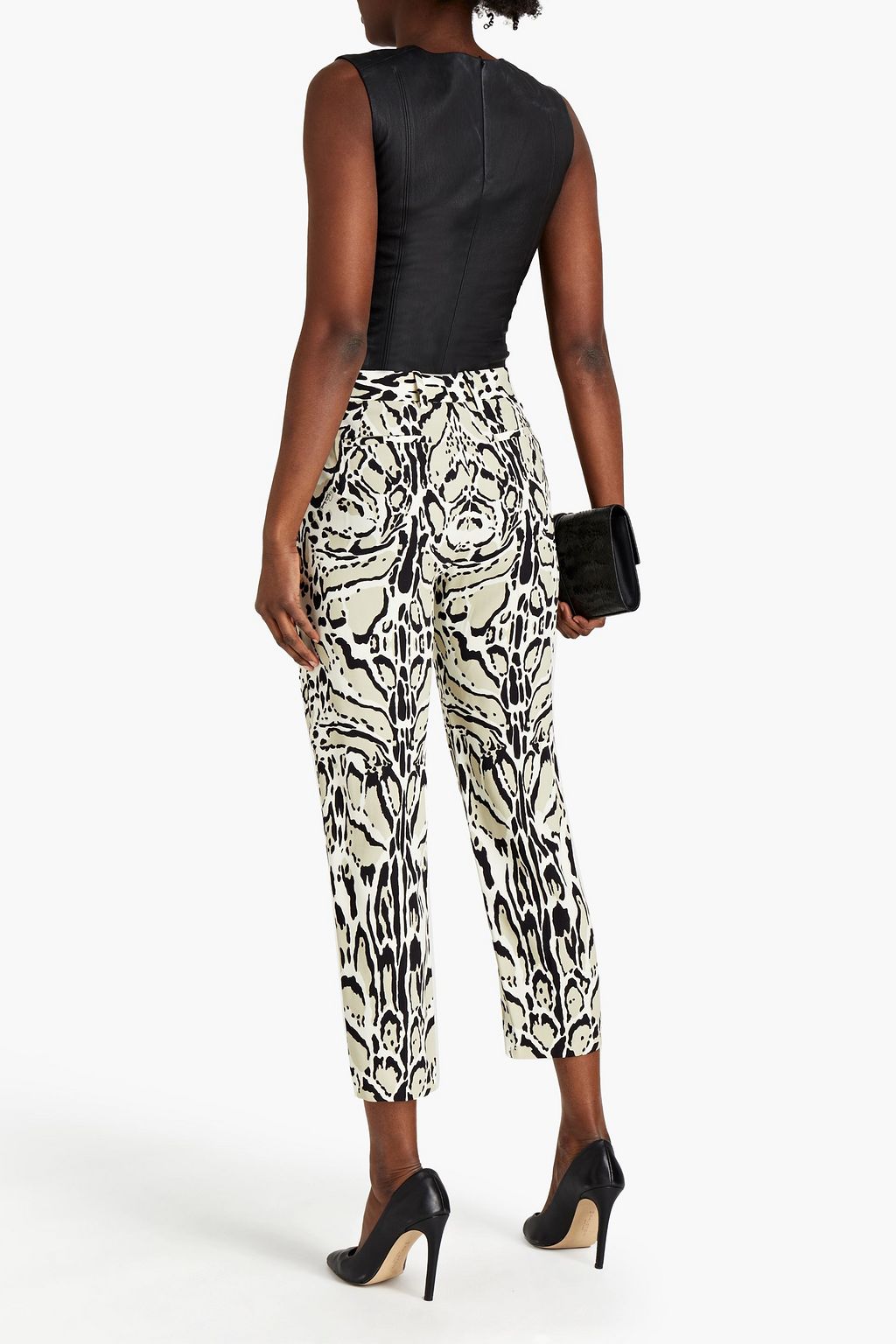 ROBERTO CAVALLI Cropped printed crepe tapered pants