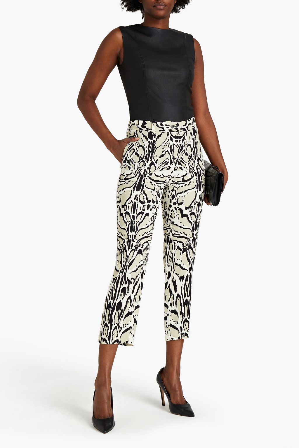ROBERTO CAVALLI Cropped printed crepe tapered pants