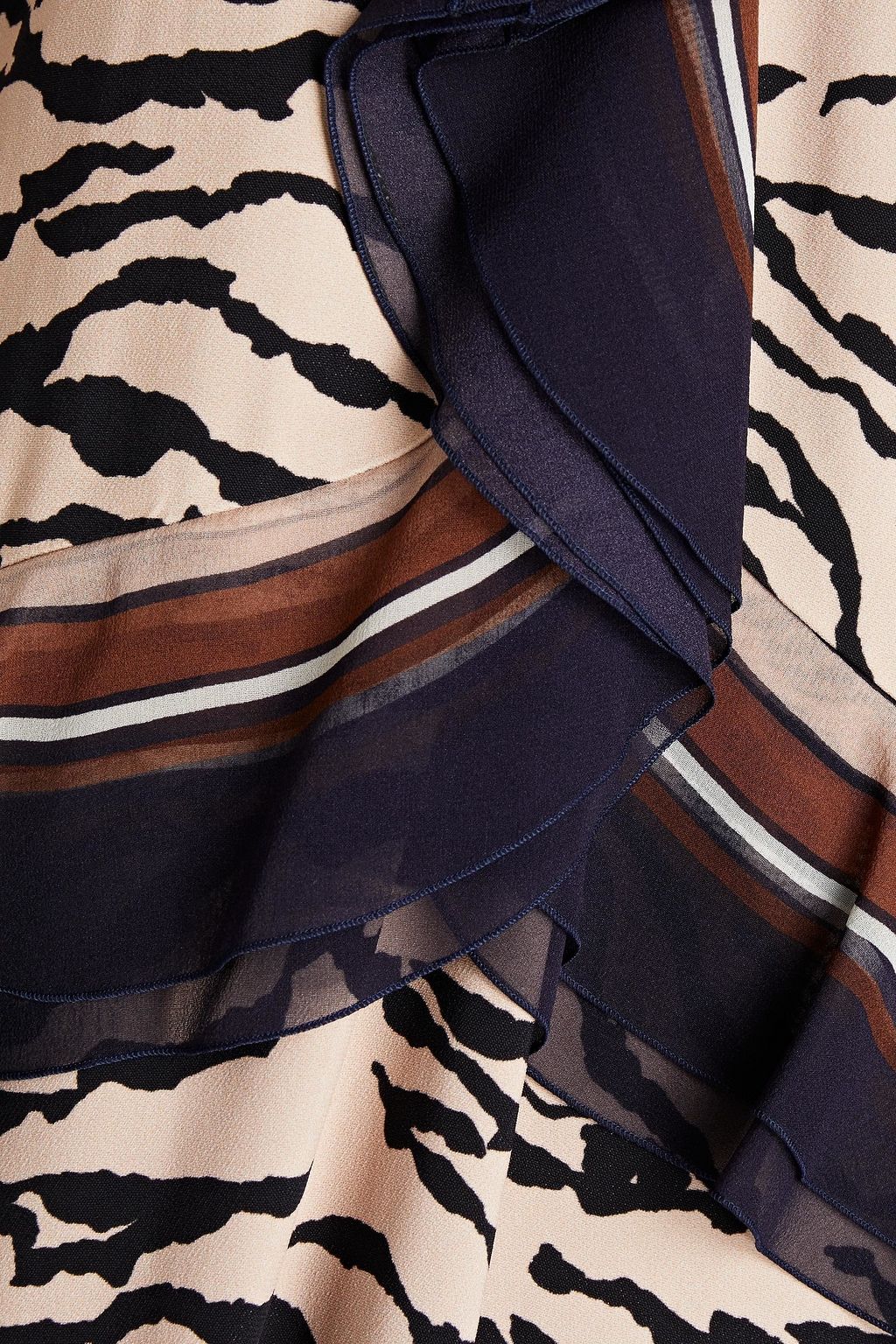 ROBERTO CAVALLI Ruffle-trimmed printed silk-blend crepe dress