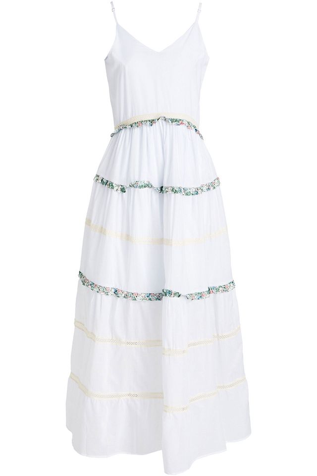 Tiered crocheted lace-trimmed cotton maxi dress