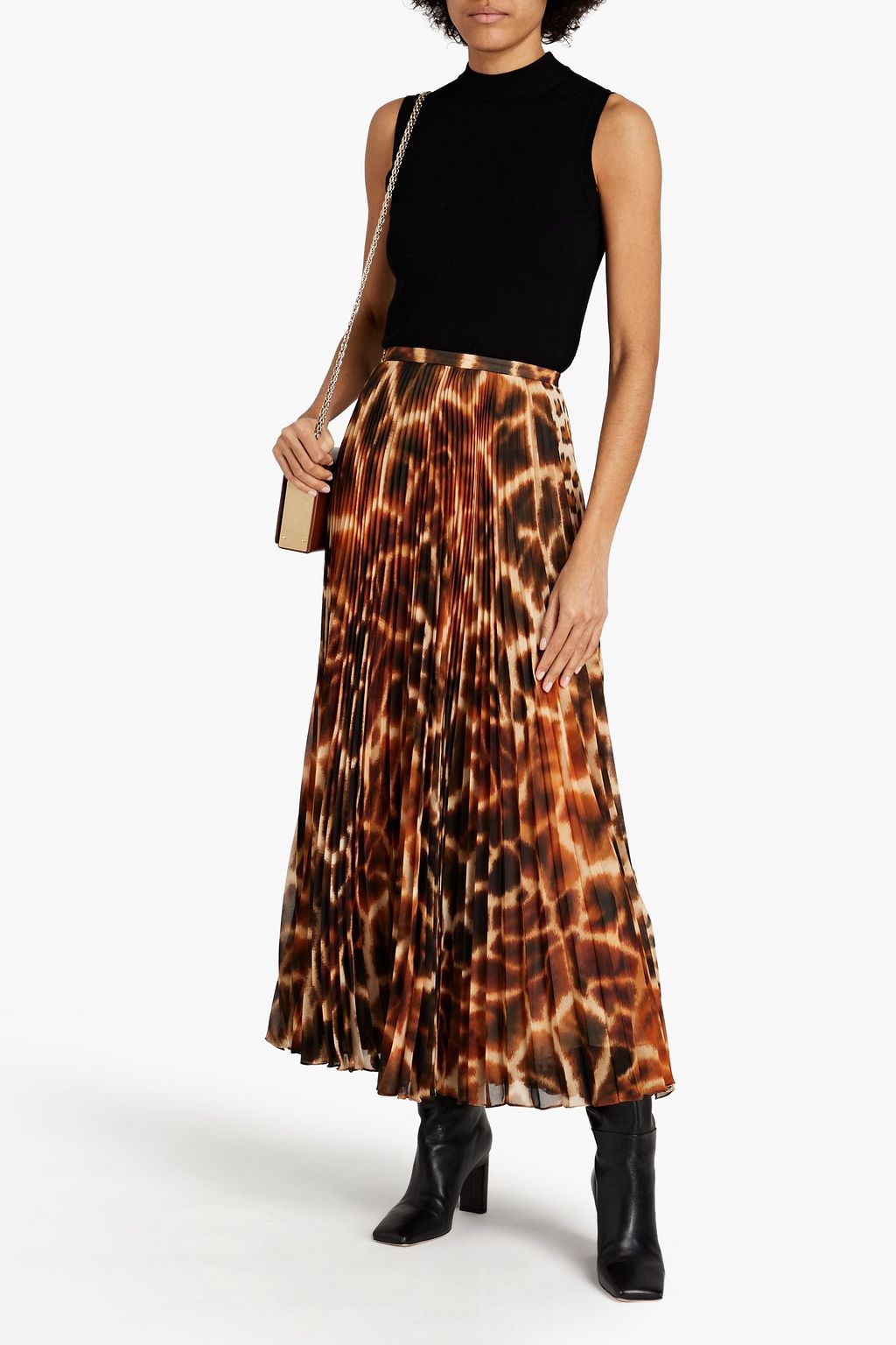 ROBERTO CAVALLI Pleated printed georgette midi skirt