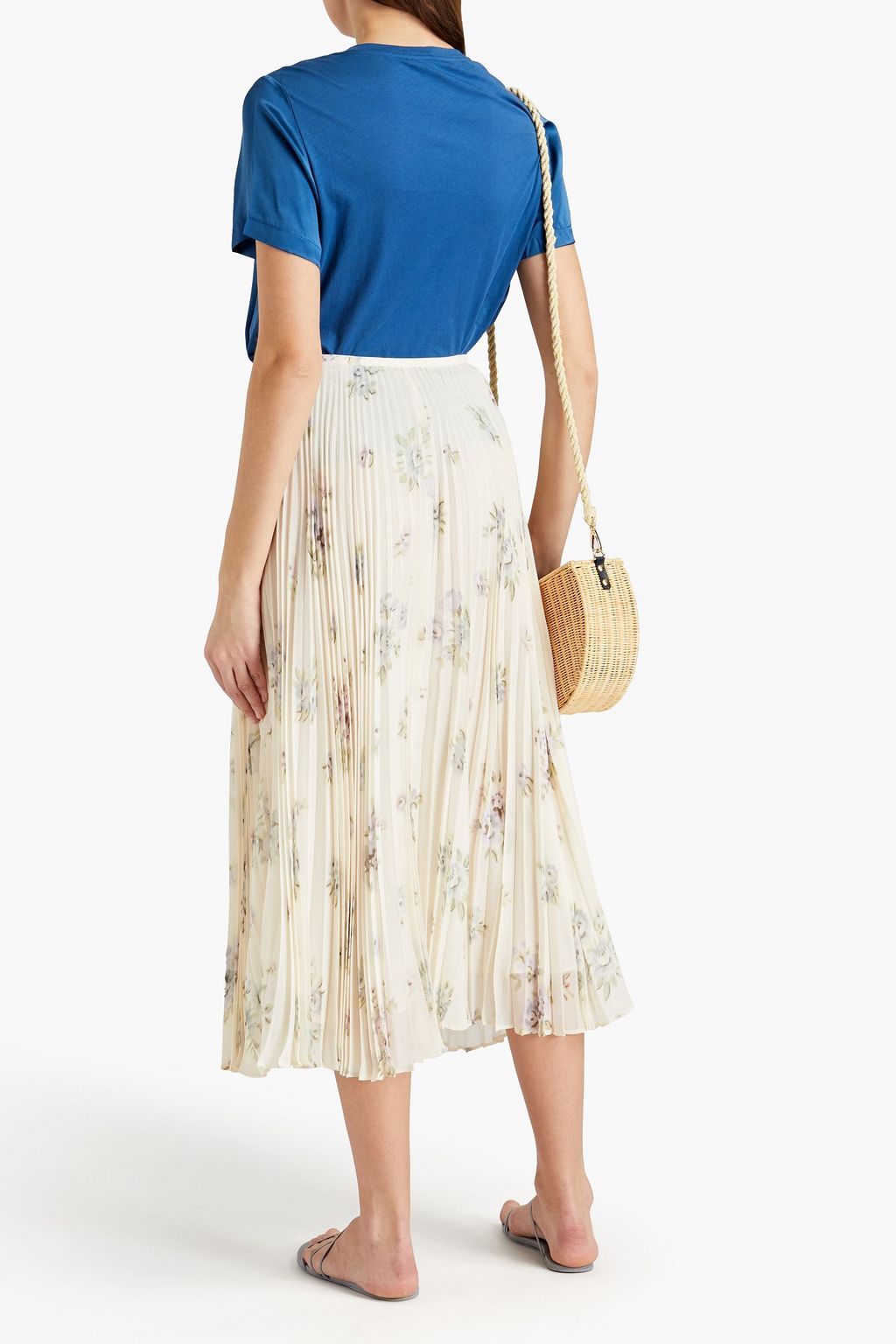 MAJE Cotton jersey-paneled silk-satin T-shirt