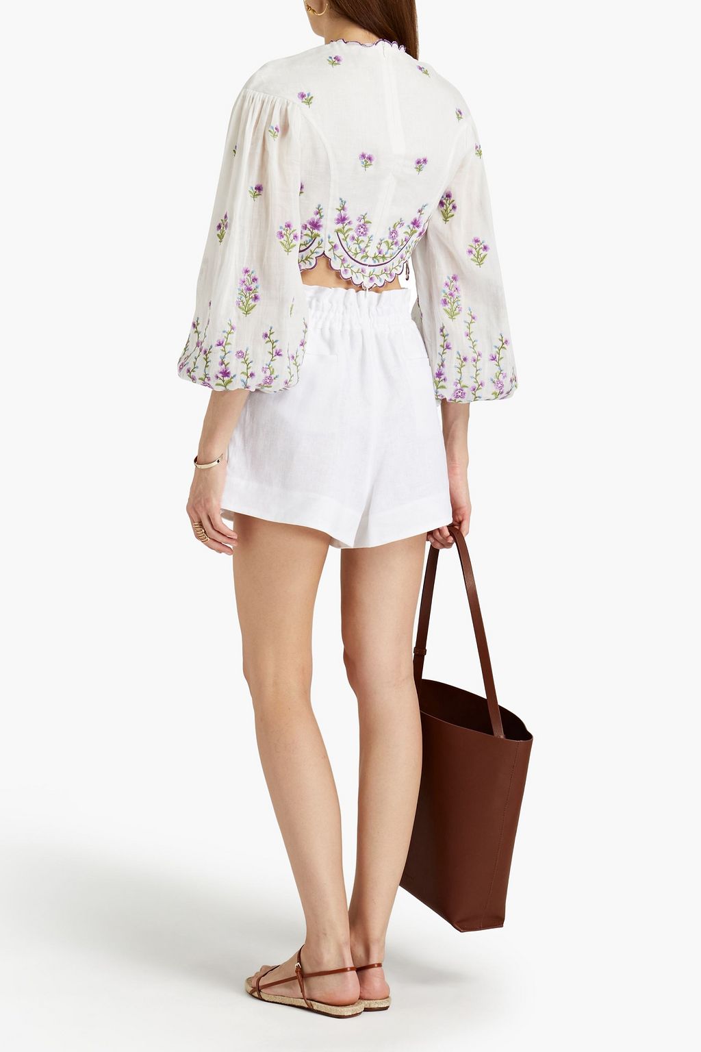 ZIMMERMANN Cropped embroidered linen top