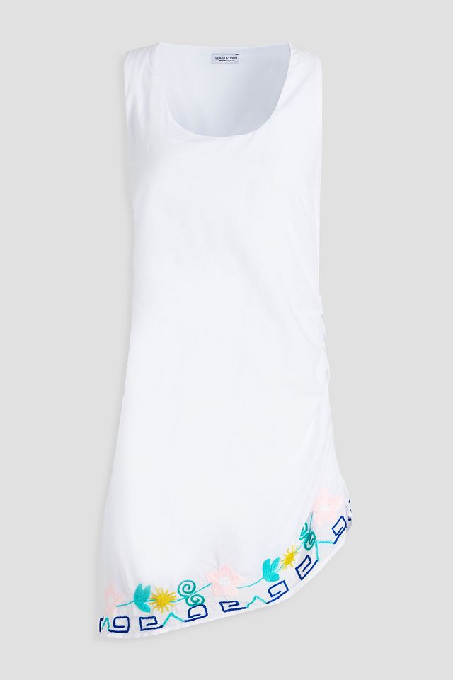 Asymmetric embroidered cotton mini dress