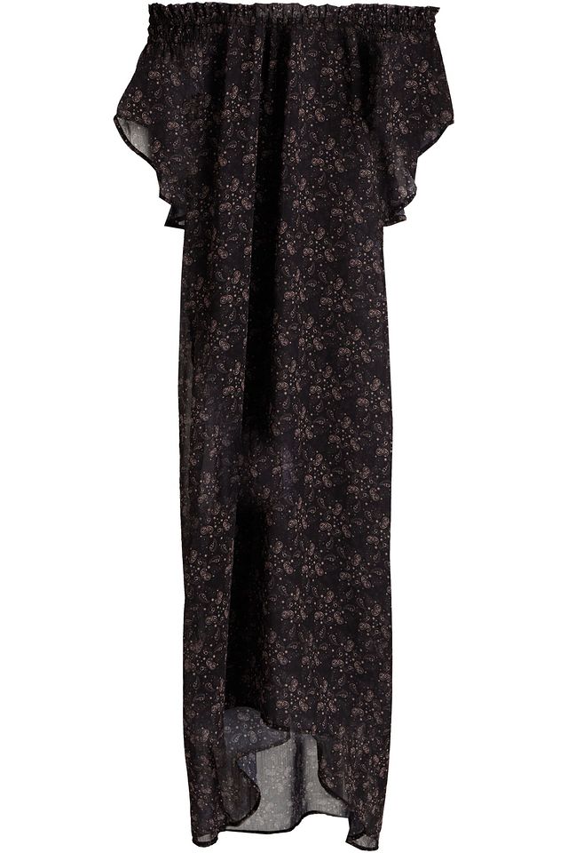 Off-the-shoulder printed georgette maxi dress